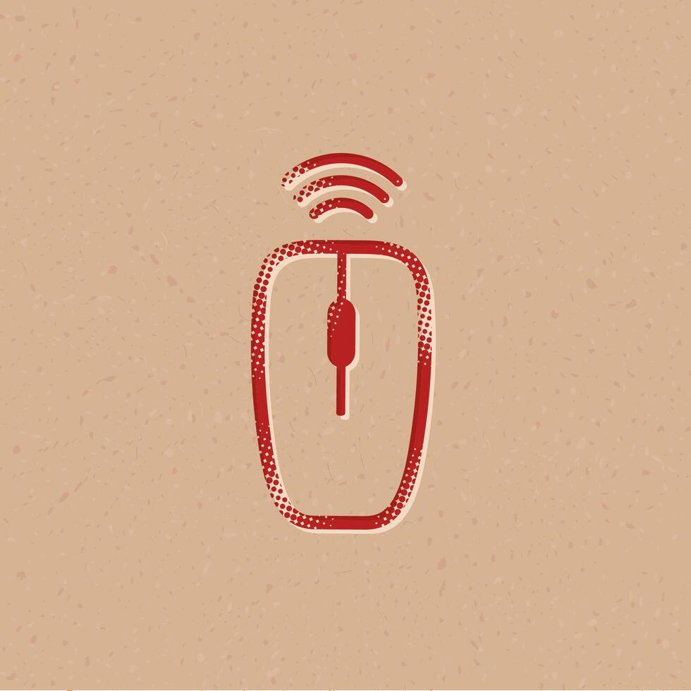Computer mouse halftone style icon with grunge background vector illustration
