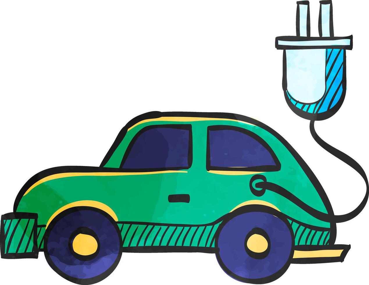 Electric car icon in color drawing. Vehicle, environment vector