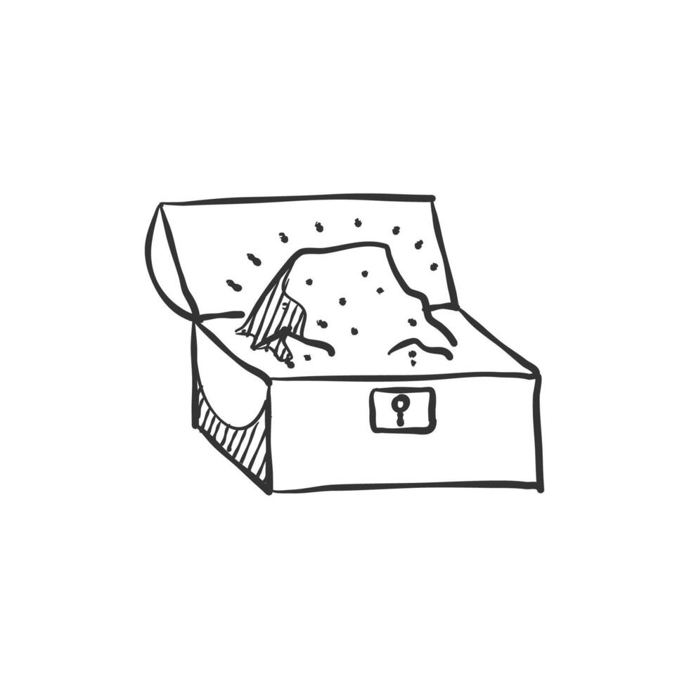 Treasure chest icons in hand drawn doodle vector
