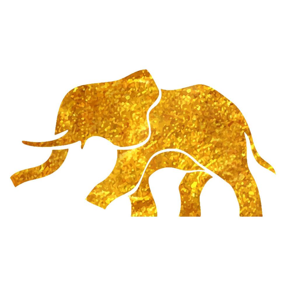 Hand drawn Elephant icon in gold foil texture vector illustration