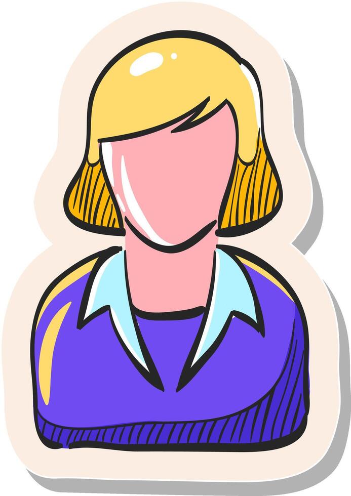 mano dibujado hembra recepcionista icono en pegatina estilo vector ilustración