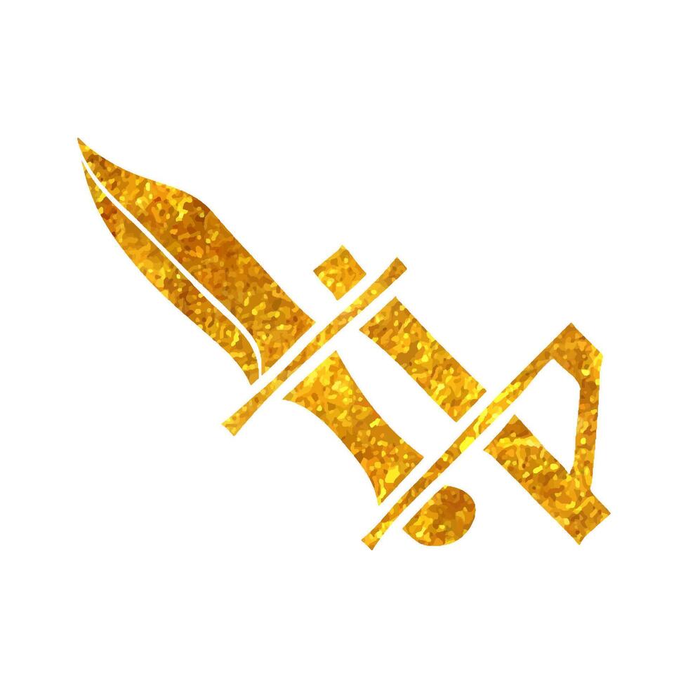 Hand drawn Bayonet knife icon in gold foil texture vector illustration