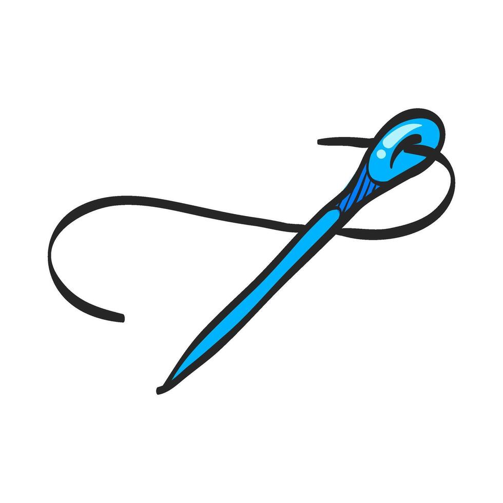 Needle icon in hand drawn color vector illustration