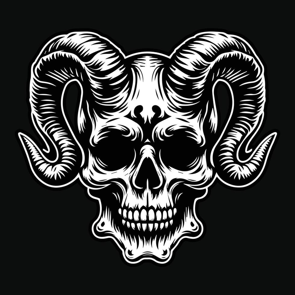 Set Hand drawn Goat Skull Head Dark Art with Different Angel Hatching Outline Style illustration vector