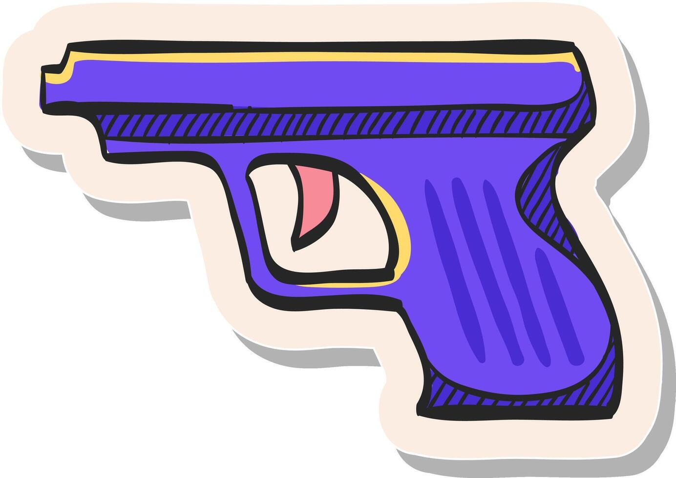 mano dibujado brazo pistola icono en pegatina estilo vector ilustración