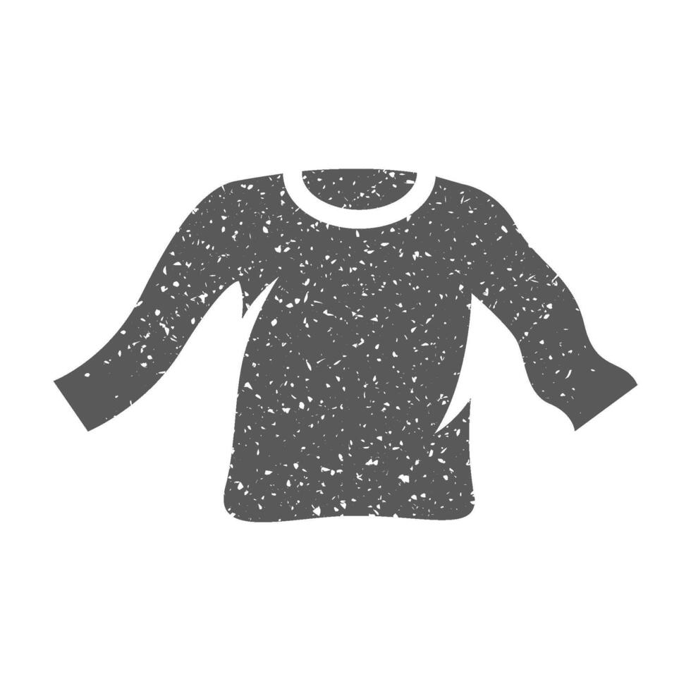 Long sleeve T shirt icon in grunge texture vector illustration