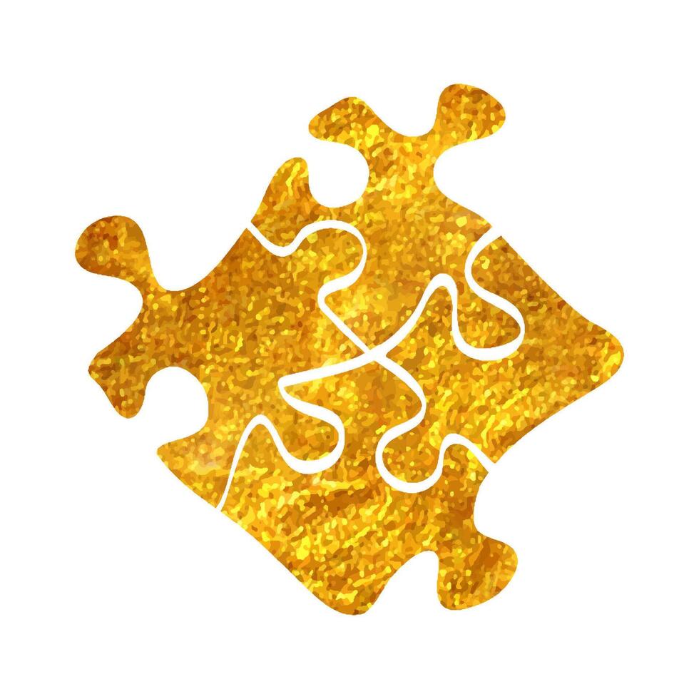 Hand drawn Puzzle icon in gold foil texture vector illustration