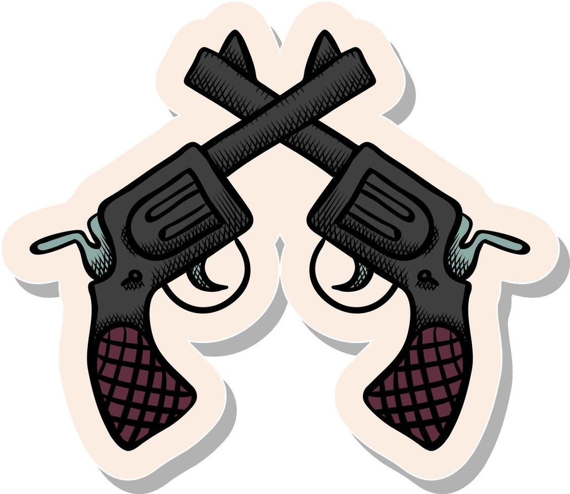 Hand drawn sticker style arm gun in vintage vector illustration