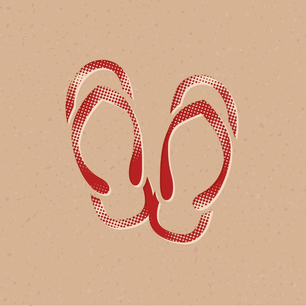 Slipper sandal halftone style icon with grunge background vector illustration