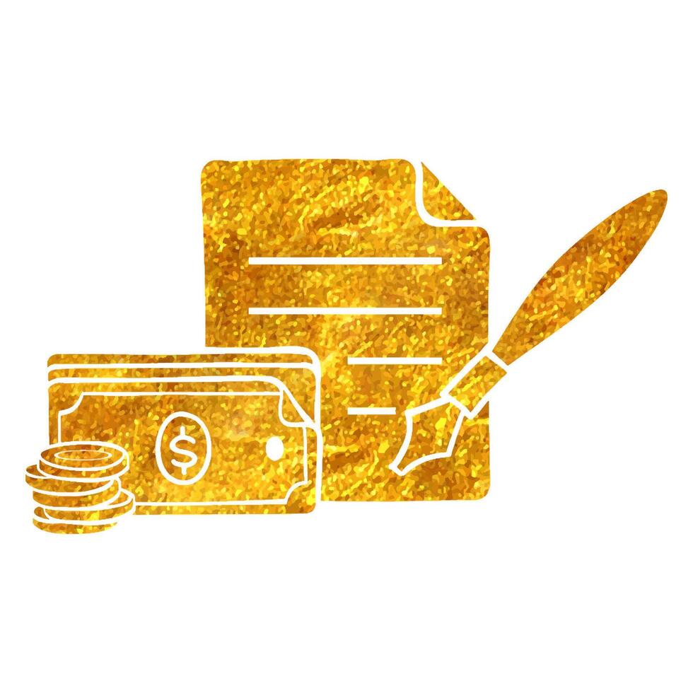 Hand drawn Letter quill pen icon in gold foil texture vector illustration