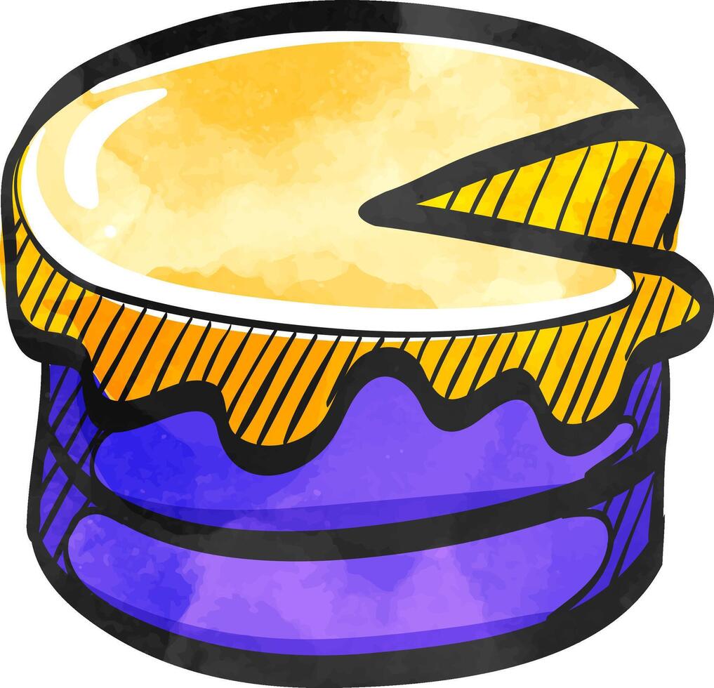 Cake icon in color drawing. Food sweet delicious glazed chocolate dessert vector