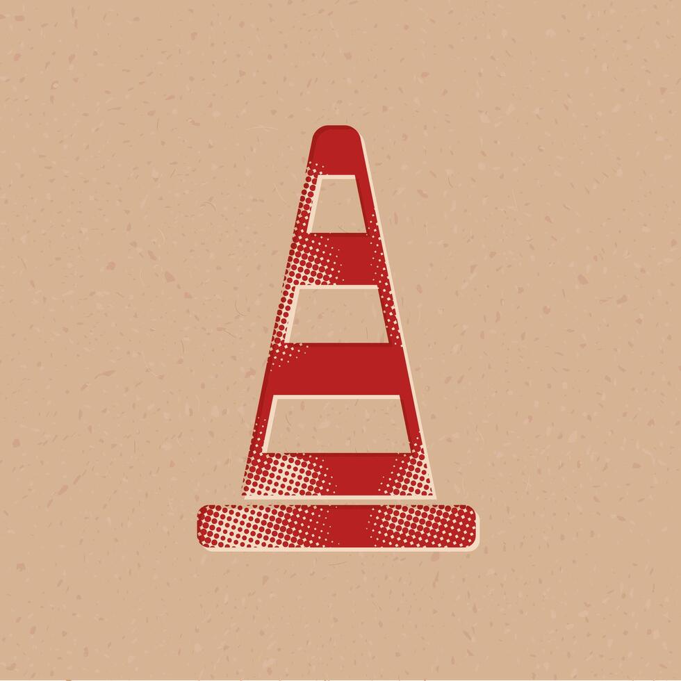 Traffic cone halftone style icon with grunge background vector illustration
