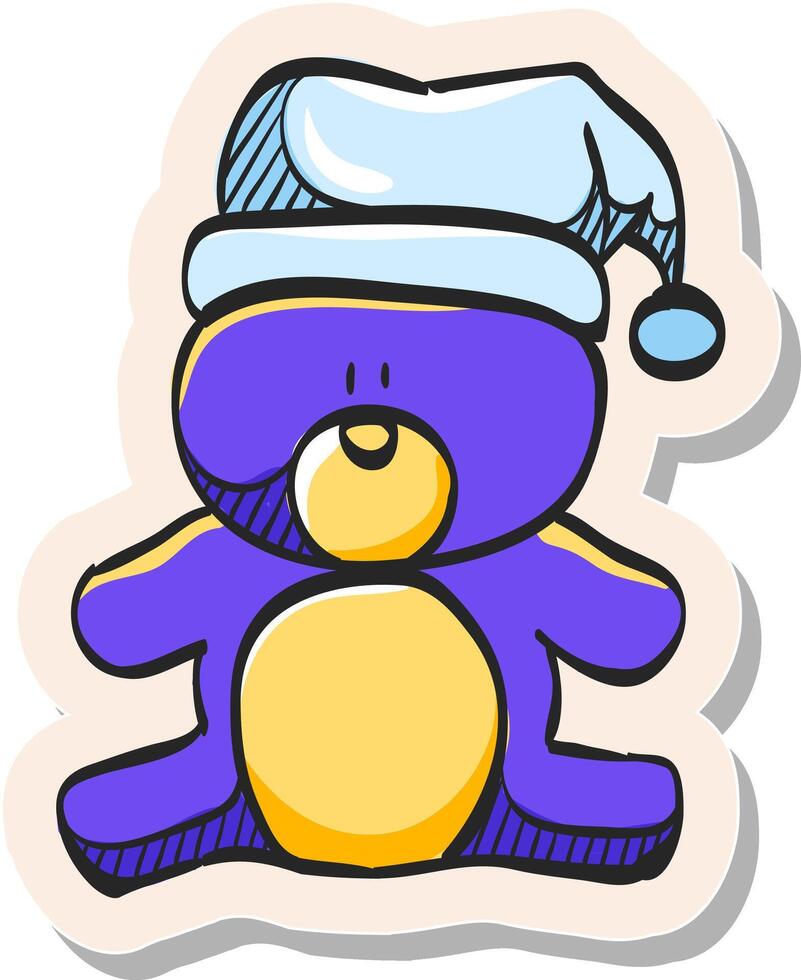 Hand drawn Teddy bear icon in sticker style vector illustration
