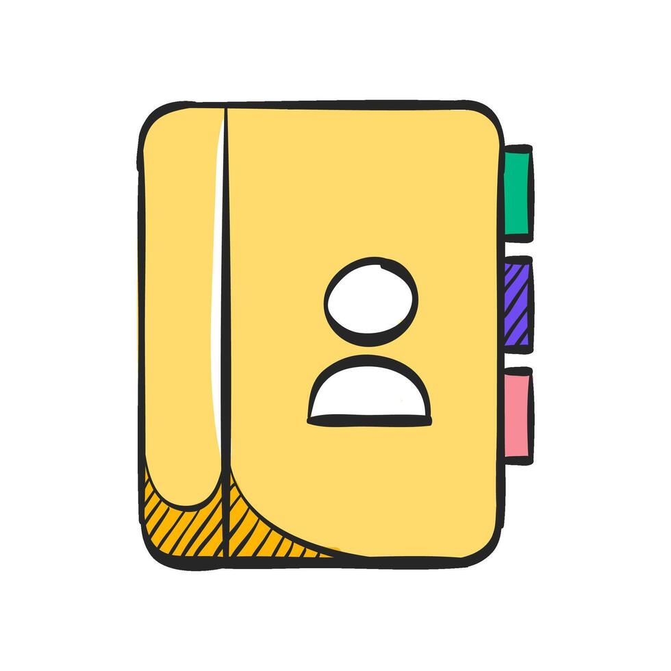 Address book icon in hand drawn color vector illustration