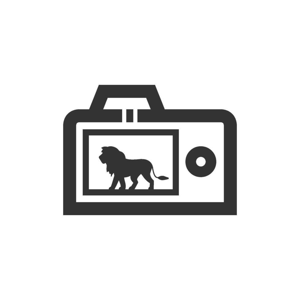 Camera icon in thick outline style. Black and white monochrome vector illustration.