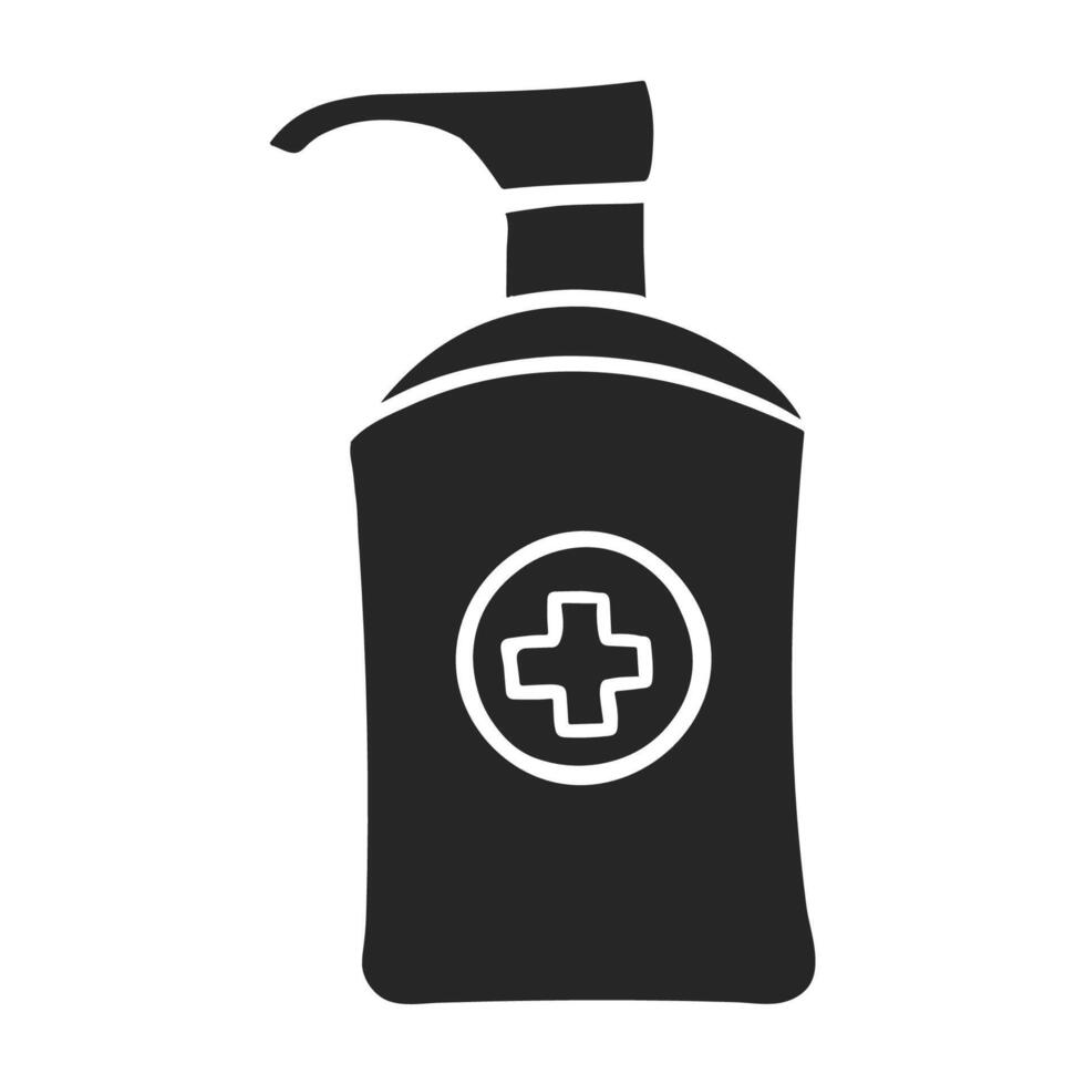 Hand drawn icon disinfectant sanitizer bottle. Vector illustration.