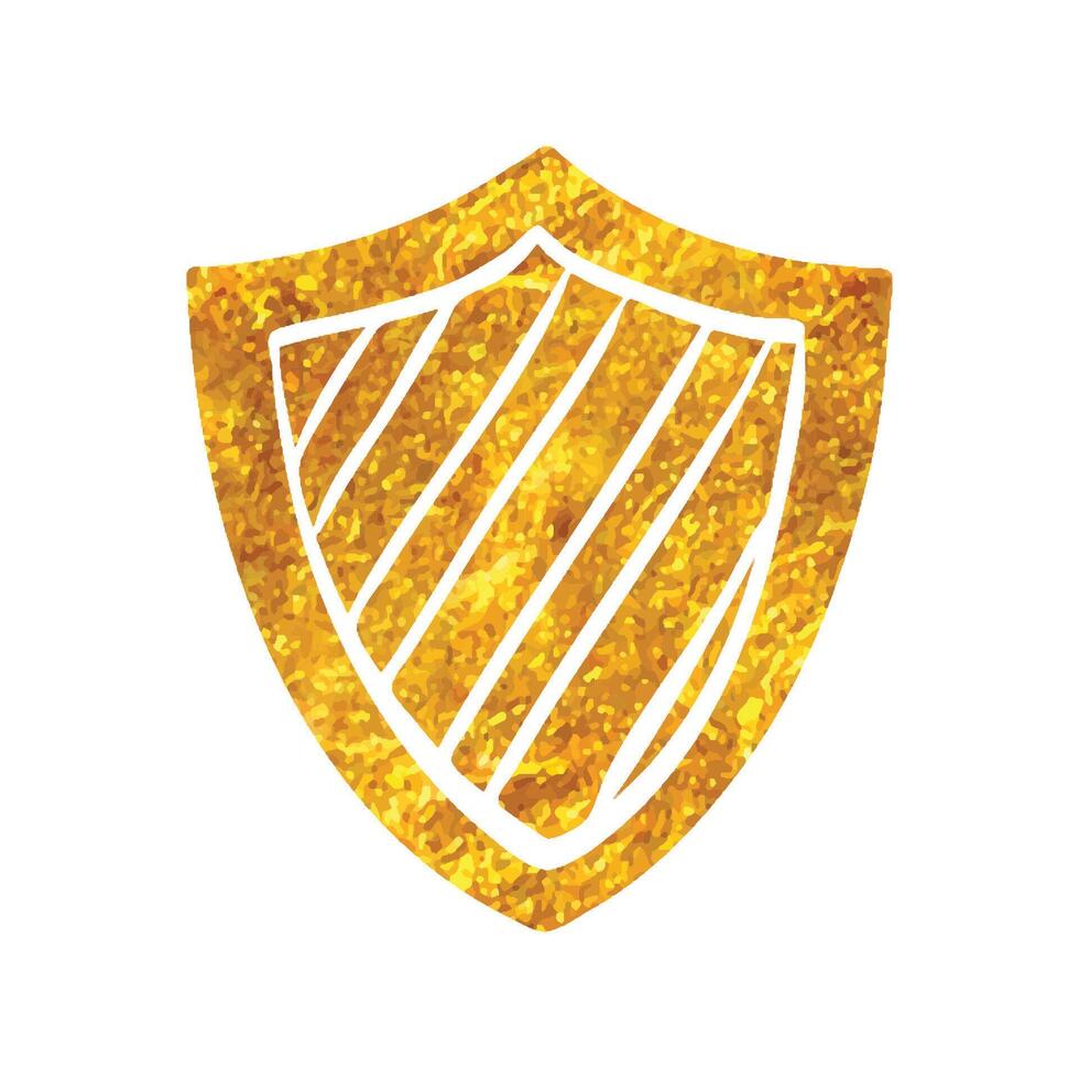 Hand drawn Stripe shield icon in gold foil texture vector illustration