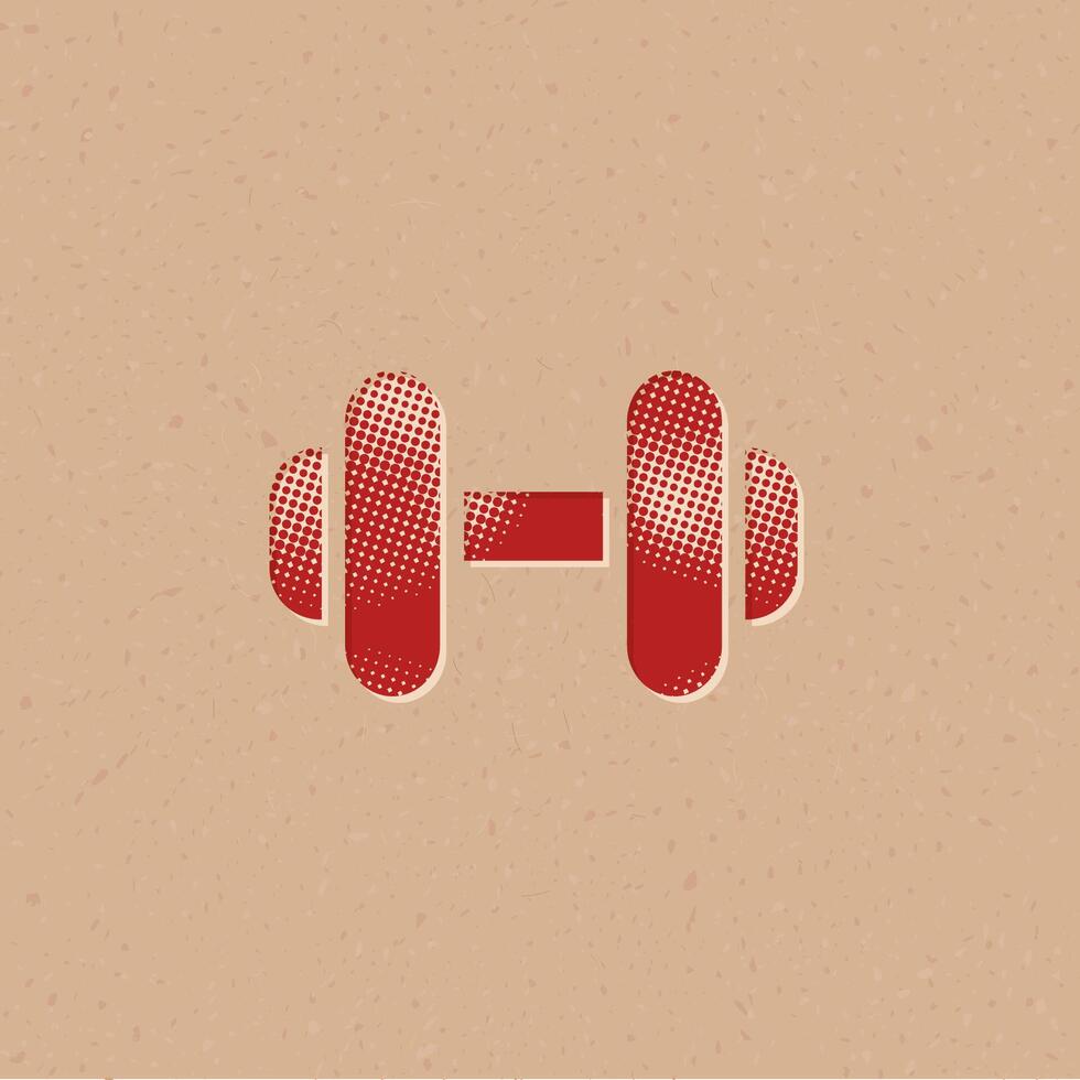 Dumbbell halftone style icon with grunge background vector illustration