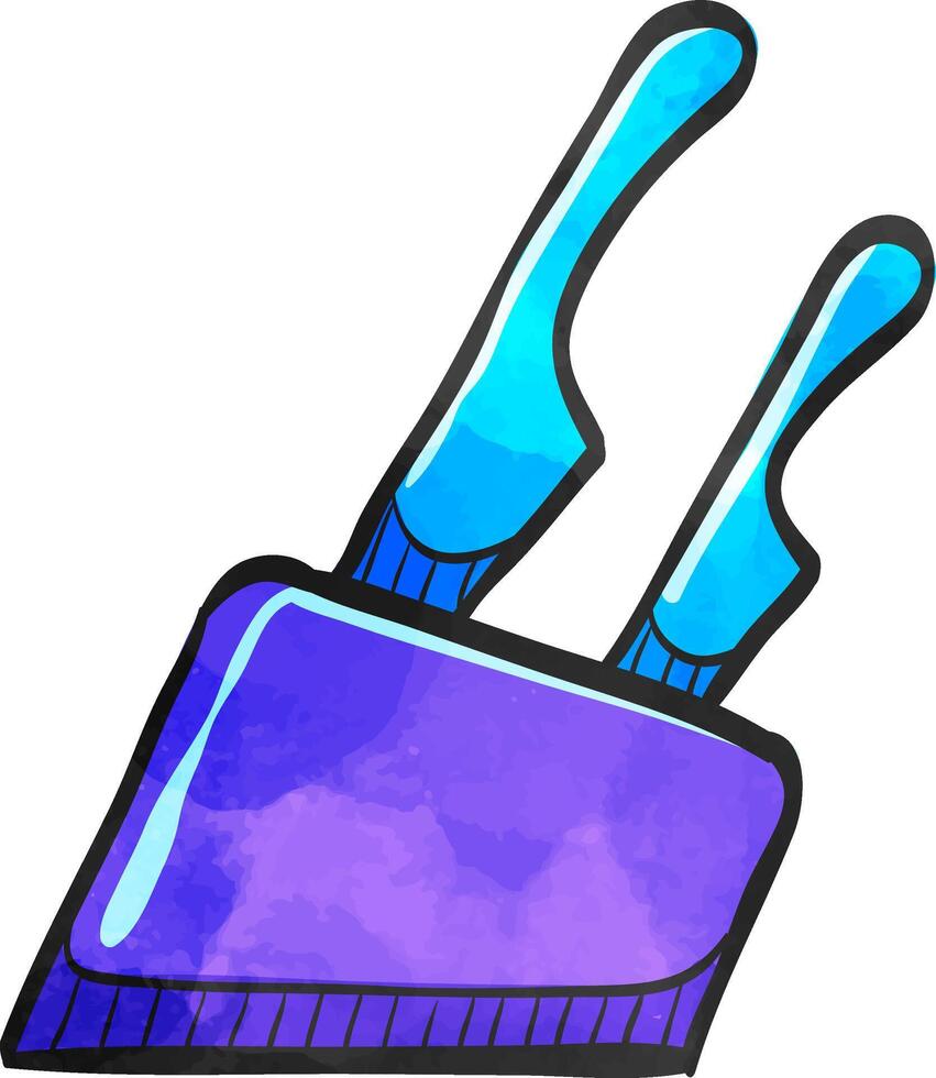 Knife holder icon in color drawing. Wooden block kitchen set chef tools vector