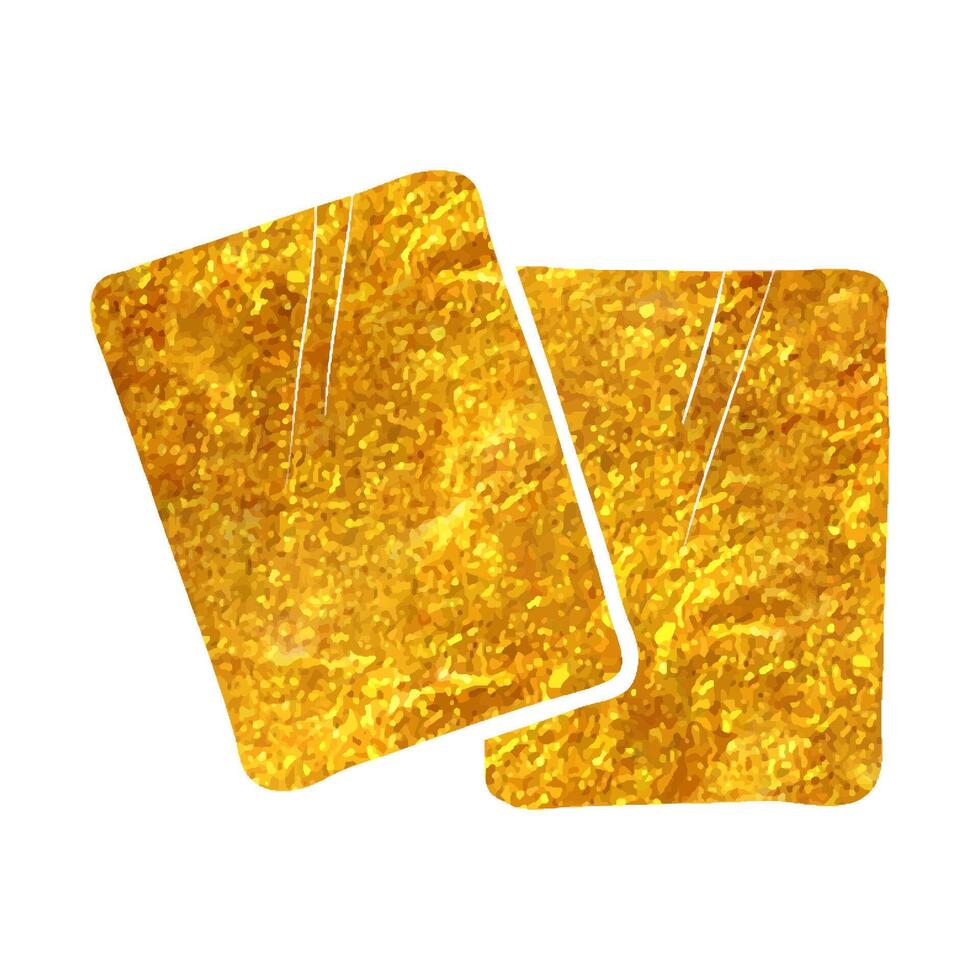 Hand drawn Soccer red and yellow cards icon in gold foil texture vector illustration