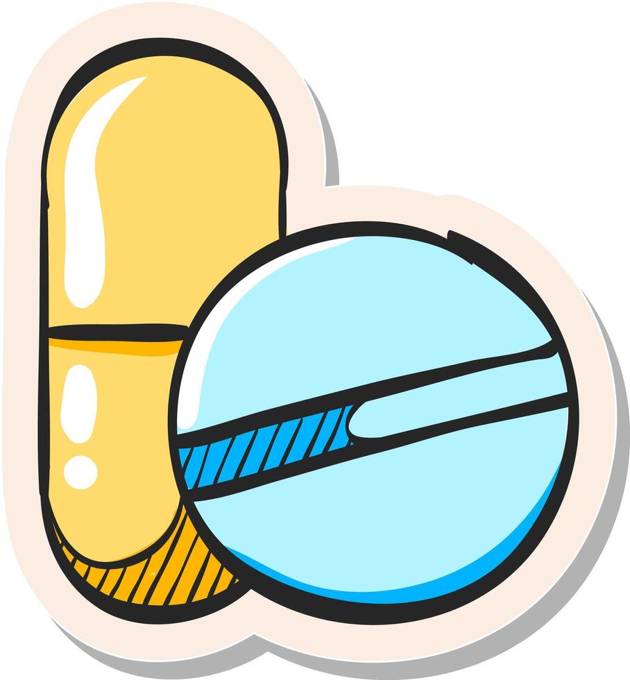 Hand drawn Pills icon in sticker style vector illustration