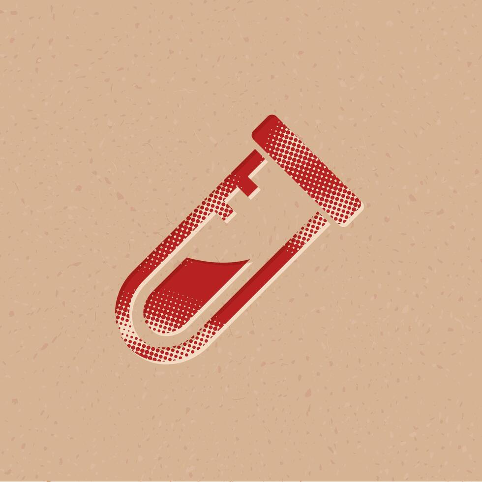 Test tube halftone style icon with grunge background vector illustration