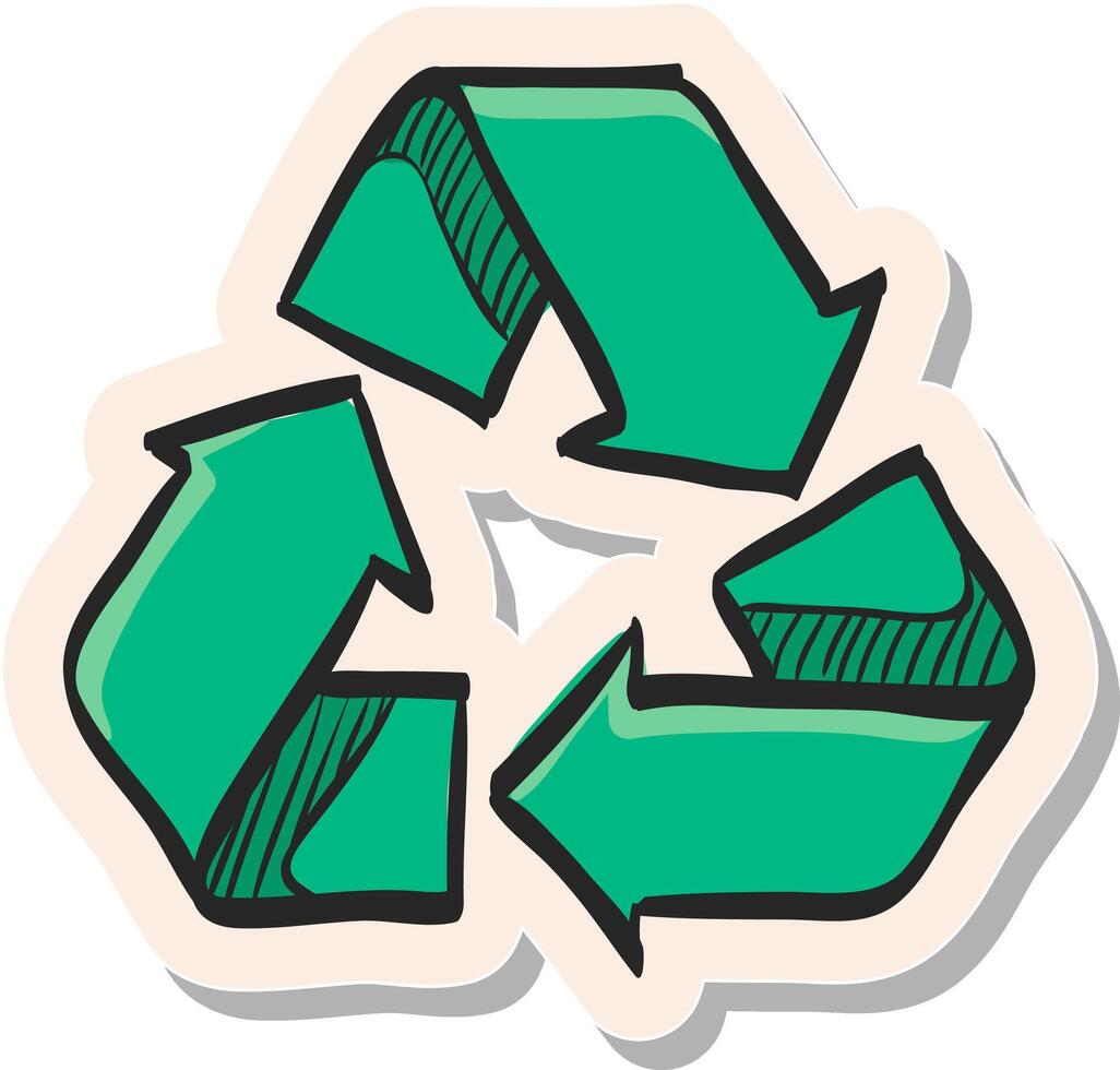 Hand drawn Recycle symbol icon in sticker style vector illustration