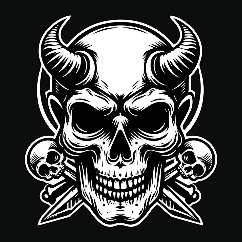 Set Hand drawn Goat Skull Head Dark Art with Different Angel Hatching Outline Style illustration vector