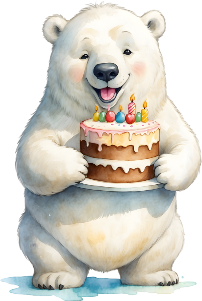 AI generated happy birthday polar bear cartoon png