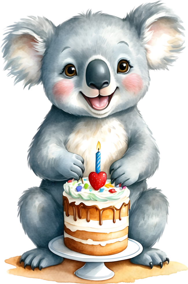 AI generated koala bear birthday cake with candle png