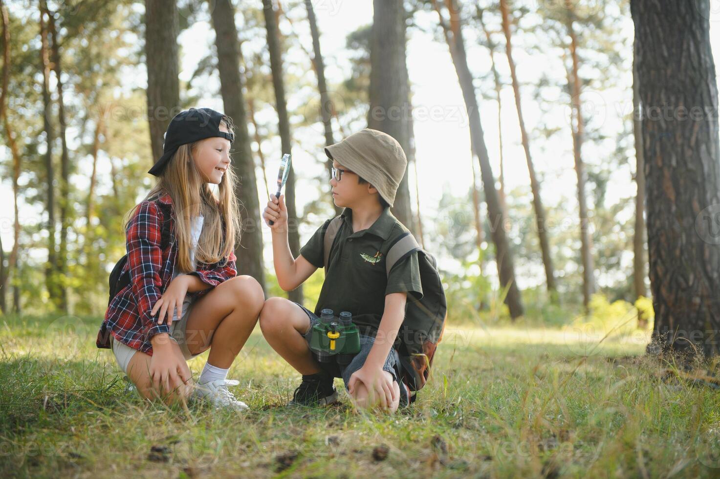 kids scouts in the forest. photo