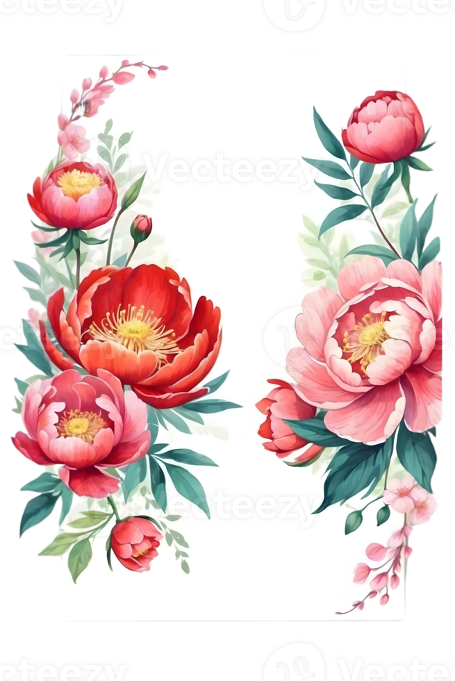 ai gegenereerd waterverf pioen bloem illustratie, transparant achtergrond png