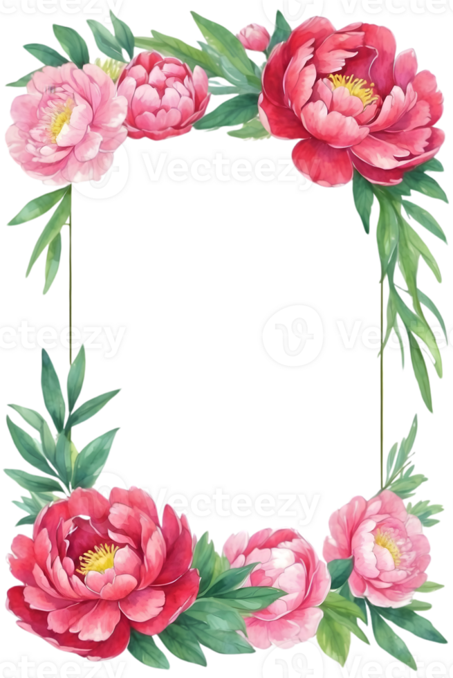 AI generated watercolor peony flower illustration, transparent background png