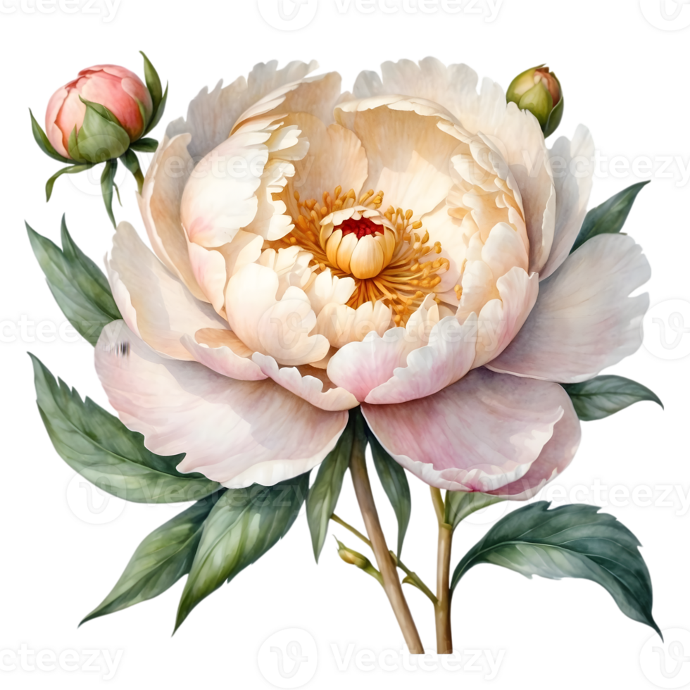 AI generated watercolor peony flower illustration, transparent background png