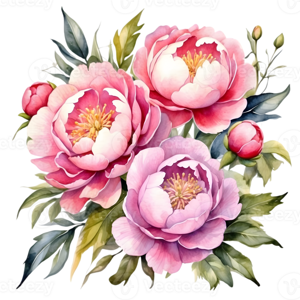 AI generated watercolor peonies on transparent background png