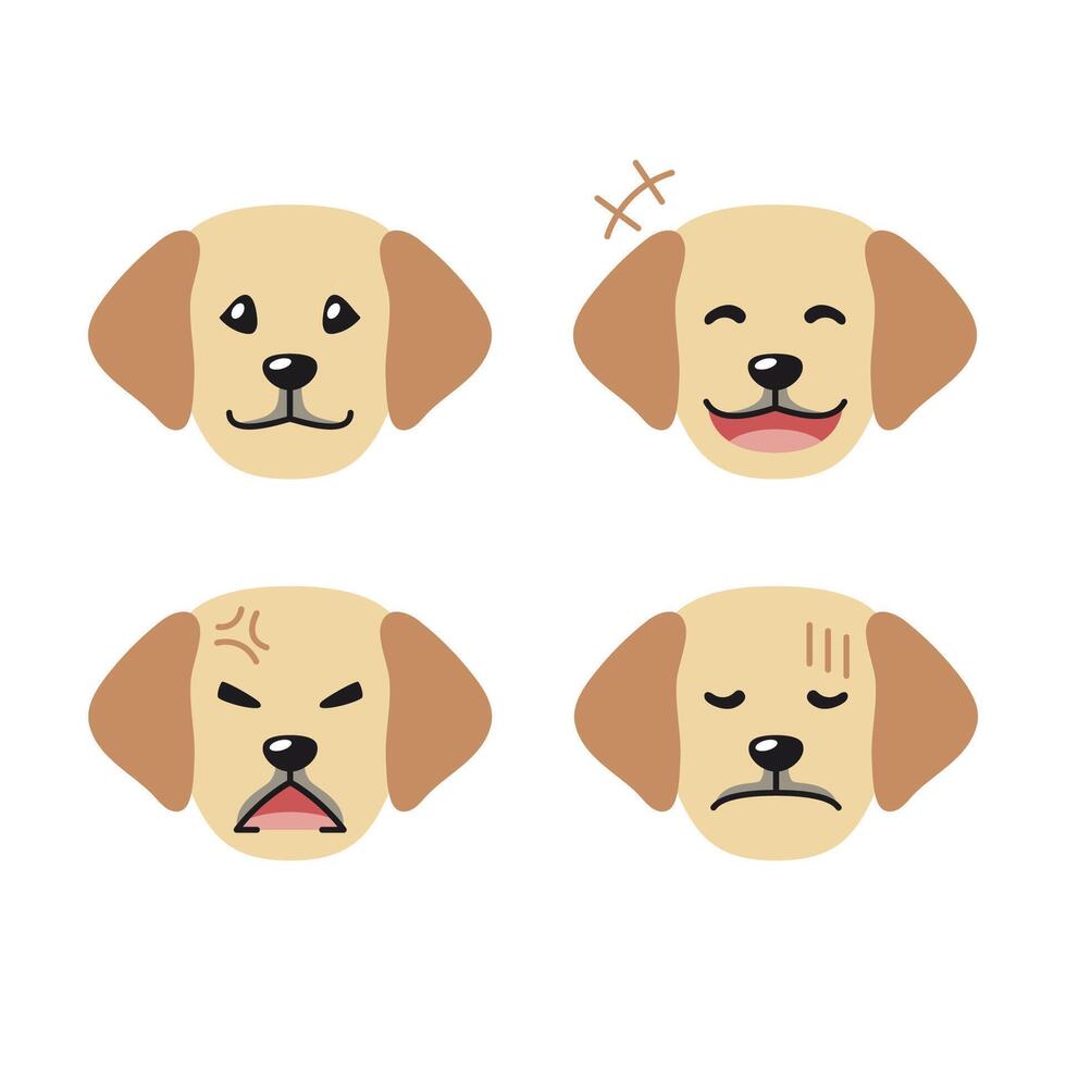 Set of cute character labrador retriever dog faces showing different emotions vector