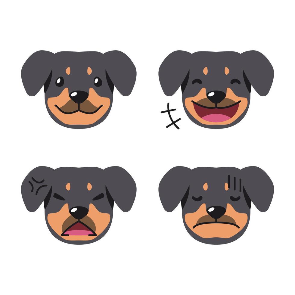 Set of cute character rottweiler dog faces showing different emotions vector