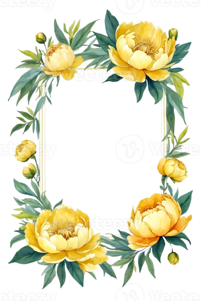 AI generated watercolor yellow peony flowers png