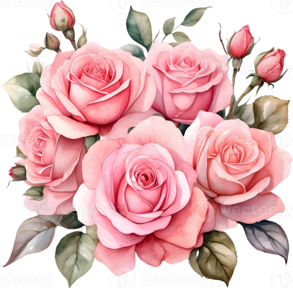 ai generado acuarela pintura de rosas en transparente antecedentes png