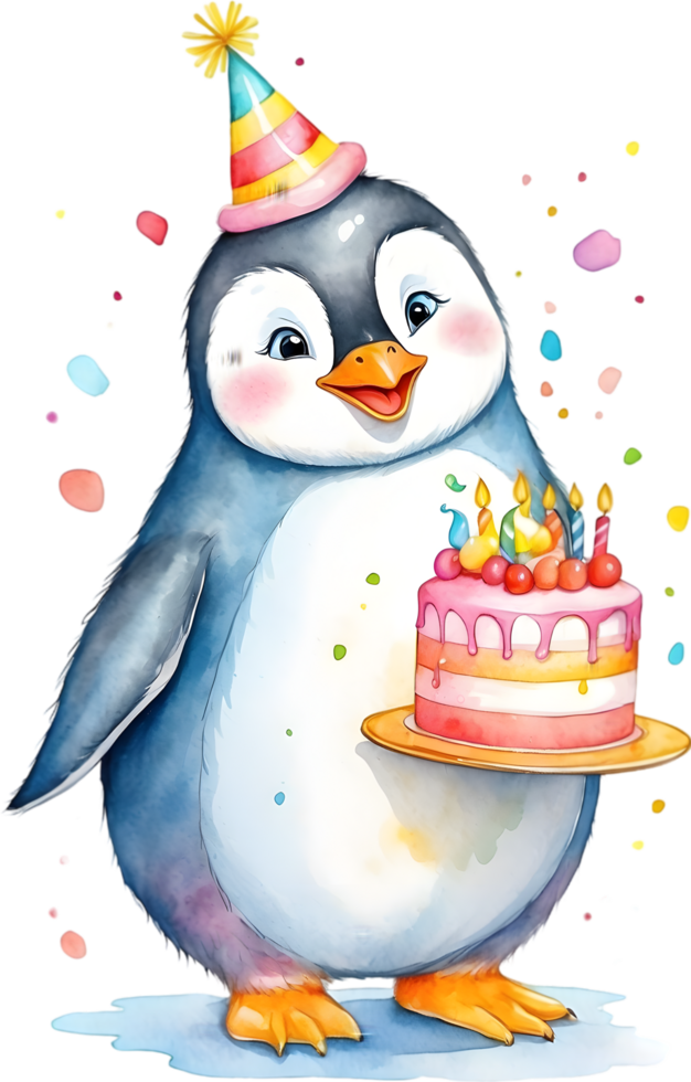 AI generated happy birthday penguin png
