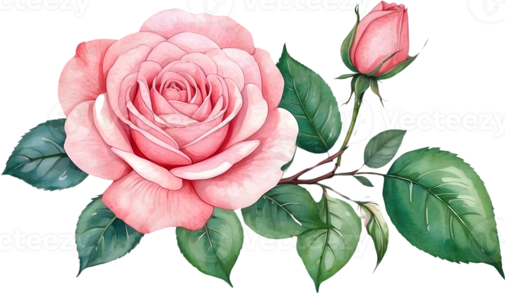 AI generated watercolor pink rose clipart png
