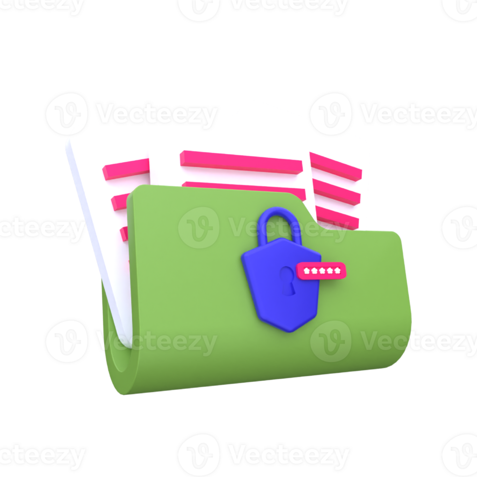 Unique Green Folder padlock key password modern 3D rendering icon illustration simple.Realistic  illustration. png
