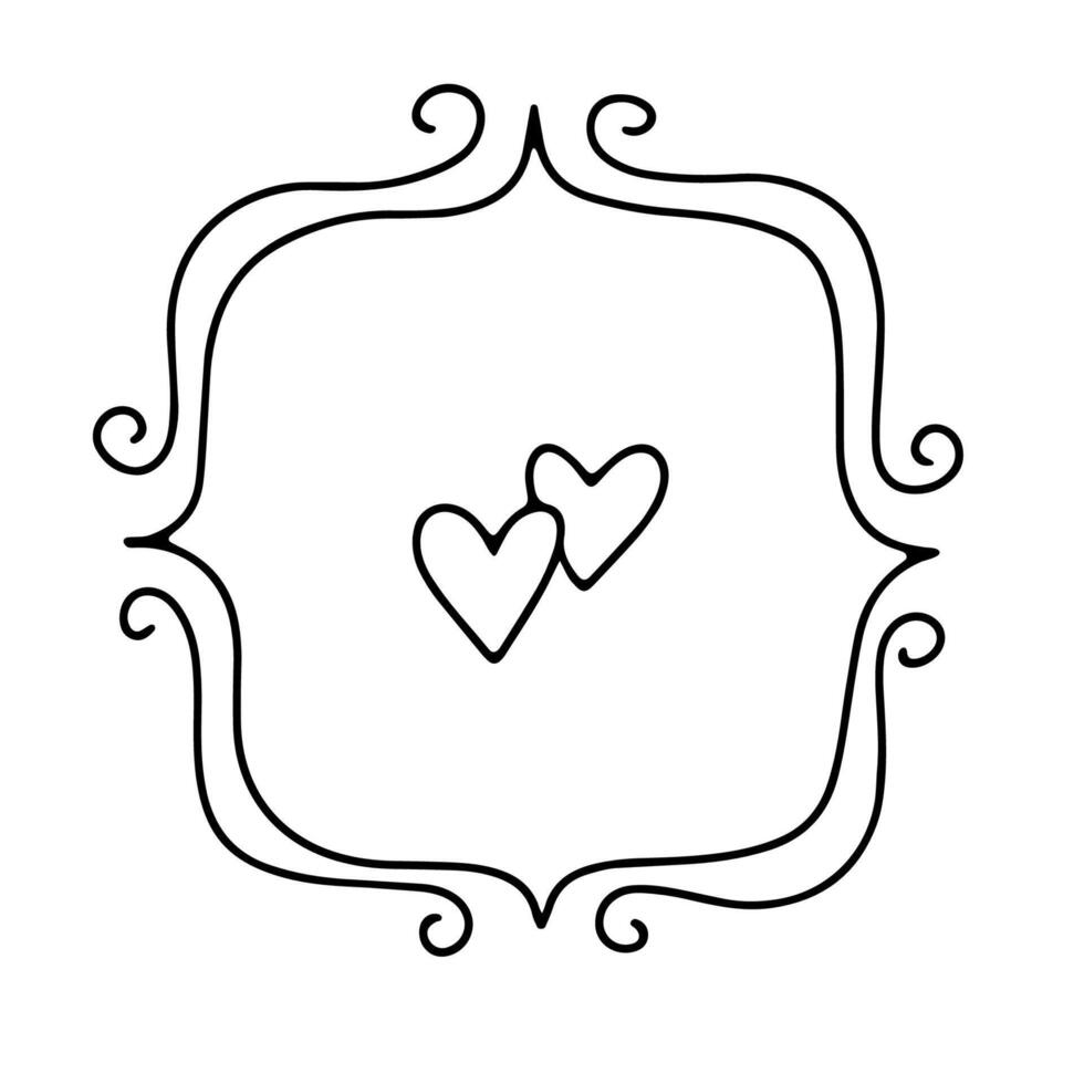 Hand drawn decorative cute frame with doodle hearts isolated on white. Vector clipart for Valentine's Day greeting cards