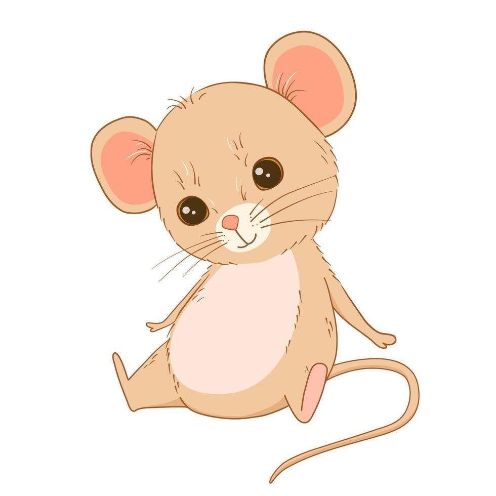 Cute sitting mouse character. Vector cartoon flat illustration isolated on white. Funny baby animal