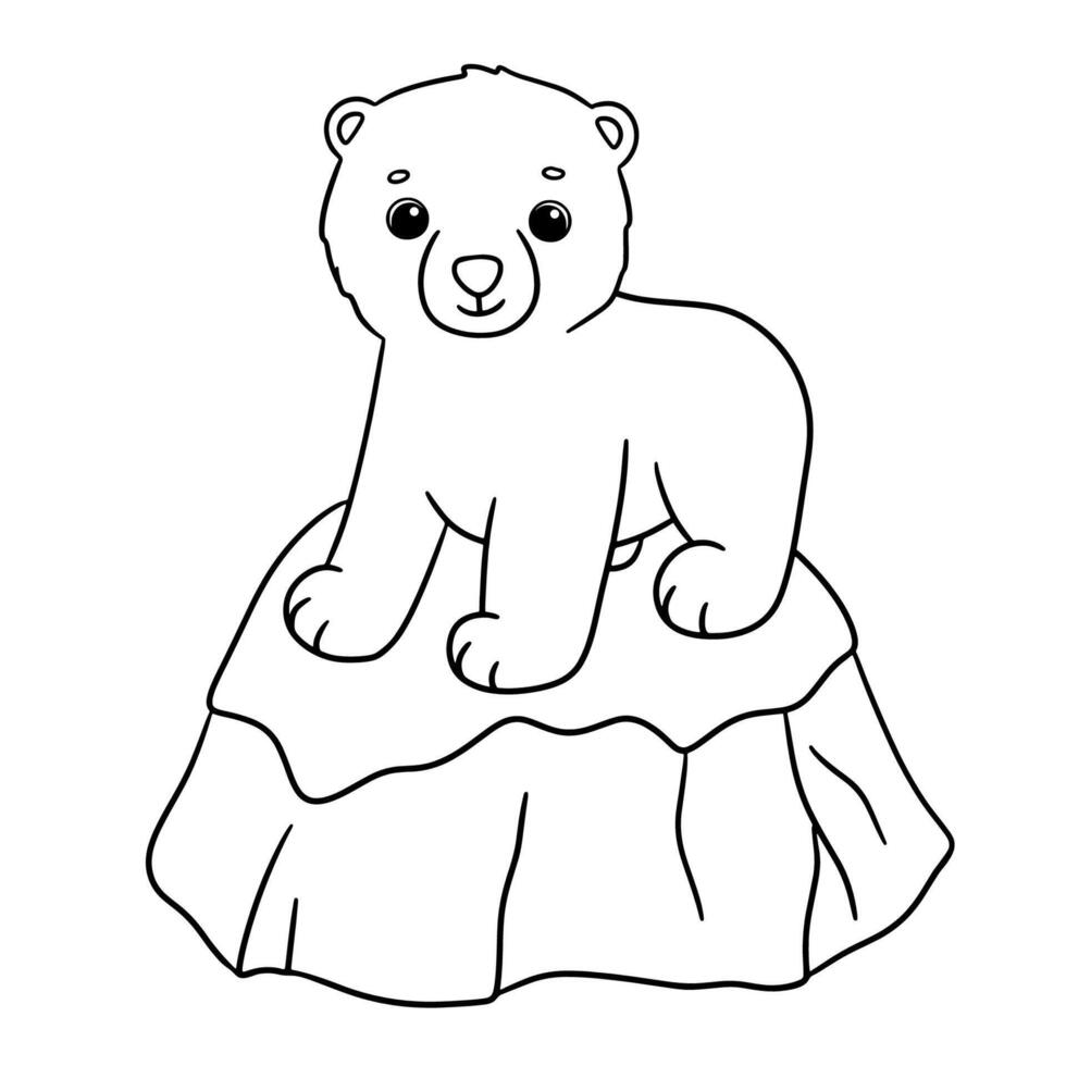linda bebé oso en hielo témpano de hielo. dibujos animados mano dibujado vector contorno ilustración para colorante libro. línea animal aislado en blanco