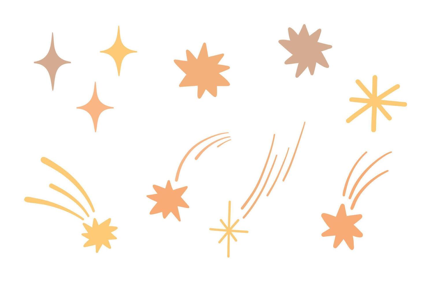 Cute shooting stars set in bohemian style. vector