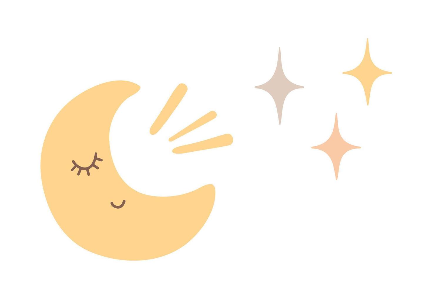 Cute crescent moon and stars. Vector flat illustration for kids isolated on white background