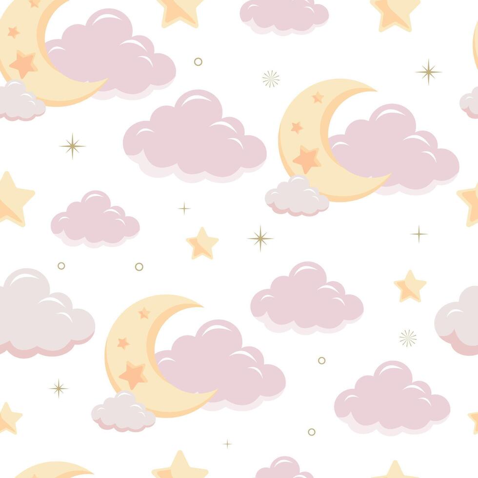 Twinkle pink baby seamless pattern with cloud and star vector