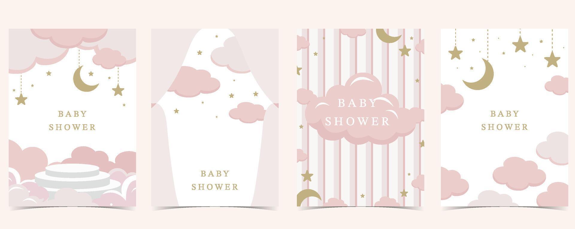 Twinkle pink baby background for vertical a4 design with cloud and star vector