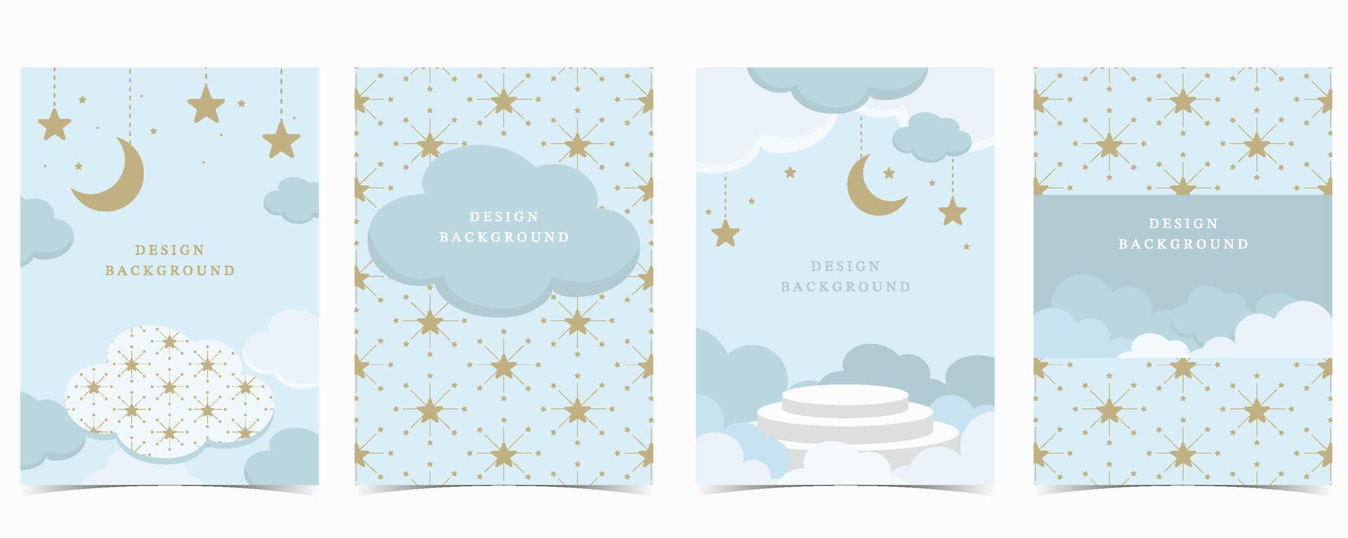 Twinkle blue baby background for vertical a4 design with cloud and star vector
